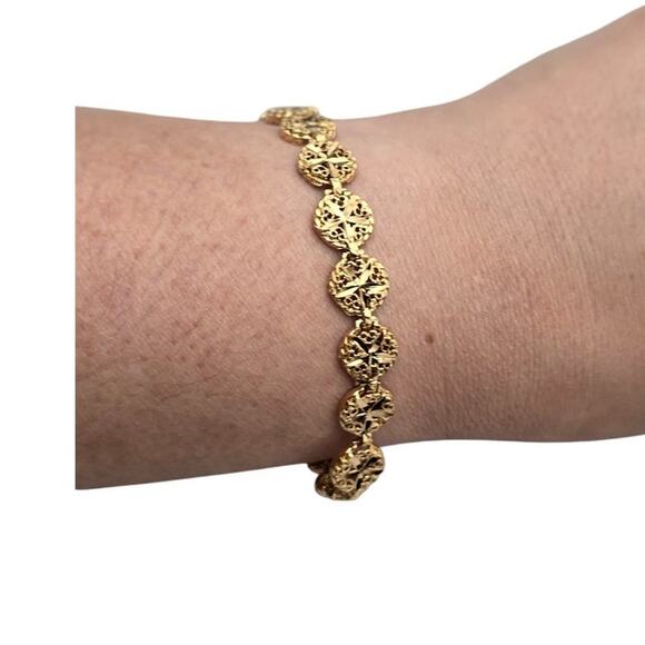 Vintage Gold-Tone Medallion Link Mid Century Bracelet - Picture 1 of 7